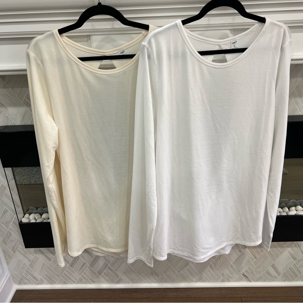 Old Navy Set of Two Cream and White Long Sleeve Wrap Back Active Shirts XL Tall